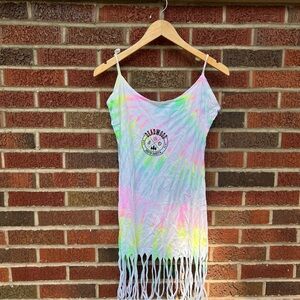 Destinations Bright Tie Dye Deadwood South Dakota Fringe Sleeveless Mini Dress